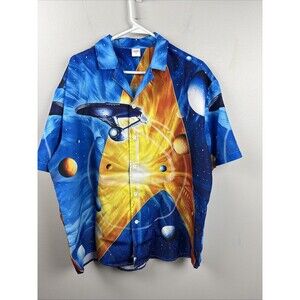 HOO Star Trek Enterprise Hawaiian Shirt Button Up Size XL Short Sleeve
